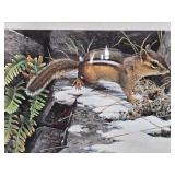 Framed Signed Numbered ROBERT BATEMAN Wildlife Print - "On the Alert - Chipmunk"