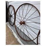 2 Pairs of Antique Iron Wagon Wheels