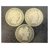 1907 Barber Half Dollars - 1 Each D,S & O