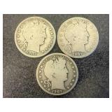 1907 Barber Half Dollars - 1 Each D,S & O