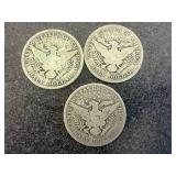 1907 Barber Half Dollars - 1 Each D,S & O