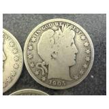 1904 O, 1905 S & 1906 O Barber Half Dollars