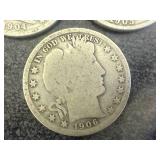 1904 O, 1905 S & 1906 O Barber Half Dollars