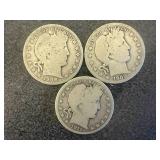 1908 O, 1909 S & 1911 Barber Half Dollars