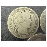 1908 O, 1909 S & 1911 Barber Half Dollars