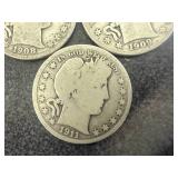 1908 O, 1909 S & 1911 Barber Half Dollars