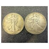 2 1945 D Walking Liberty Half Dollars