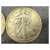 2 1945 D Walking Liberty Half Dollars
