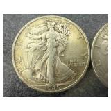 2 1945 D Walking Liberty Half Dollars