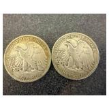 2 1945 D Walking Liberty Half Dollars