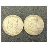 2 1953 D Franklin Half Dollars