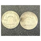 2 1953 D Franklin Half Dollars