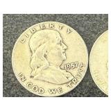 2 1957 D Franklin Half Dollars