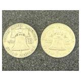 2 1957 D Franklin Half Dollars