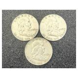 1952 S, D & P Franklin Half Dollars