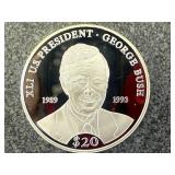 2000 Republic of Liberia $20 George Bush Coin 20 grams .999 Silver