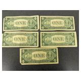5 US Mint $1 Silver Certificates