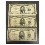 3 US Mint $5 Silver Certificates