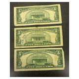 3 US Mint $5 Silver Certificates