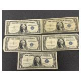 5 US Mint $1 Silver Certificates