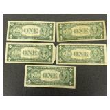 5 US Mint $1 Silver Certificates
