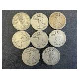 8 Walking Liberty Half Dollars