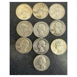 10 Silver Washington Quarters