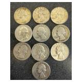 10 Silver Washington Quarters