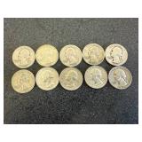 10 Silver Washington Quarters