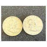 2 1954 Franklin Half Dollars