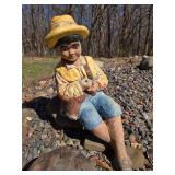 Heavy Vintage Concrete Yard/ Garden Statue - Boy Fishing