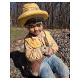 Heavy Vintage Concrete Yard/ Garden Statue - Boy Fishing