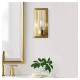 Lot of Home Decorators Collection Closmere 5 in. 1-Light Brushed Gold Mid-Century Modern Wall Sconce with Clear Glass Shade    Customer Returns See Pictures