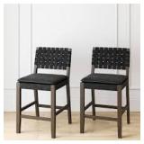 Nathan James Cohen 24 in. Mid-Century Modern Wood Counter Height Bar Stool, with Woven Faux Leather Back for Kitchen, Black     Customer Returns See Pictures