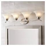 Hampton Bay Andenne 34.3 in. 4-Light Transitional Brushed Nickel Bathroom Vanity Light Fixture with Marbleized Glass Shades    Customer Returns See Pictures