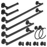 HOMEMYSTIQUE 12-Piece Bath Hardware Set with Towel Ring Toilet Paper Holder Towel Hook Towel Bar Included Wall Mount in Matte Black     Customer Returns See Pictures