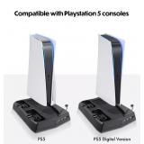 Wasserstein 3-in-1 Playstation 5 Vertical Cooling Stand with DualSense Controller Charging Station, Cooling Fan, and Video Games Storage