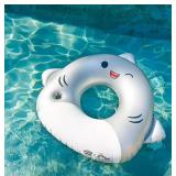 NEW BigMouth x Squishmallows Inflatable Ring Pool Float With Built-In Cupholder - Shark