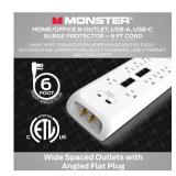 Monster 6ft Heavy Duty Power Strip & Surge Protector, 8 Outlets, USB-A & USB-C, 4050 Joules - WHITE