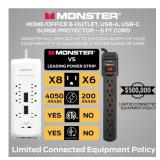 Monster 6ft Heavy Duty Power Strip & Surge Protector, 8 Outlets, USB-A & USB-C, 4050 Joules - WHITE