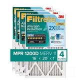 NEW 4-Pack of Filtrete Allergen Reduction Plus 2X Dust Filters 1200D - 16x20x1
