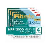 NEW 4-Pack of Filtrete Allergen Reduction Plus 2X Dust Filters 1200D - 20x20x1