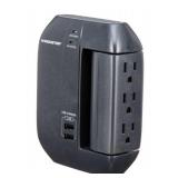 Monster Cable Wall Tap Surge Protector with 6 Swivel/Side Outlets 2 USB Black