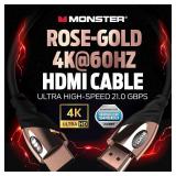 Monster 6Ft HDMI Electronic Cable 4K Ultra Hd with Ethernet Cord 60/120 Hz Refresh Speed 21Gbps 1080p Video Corrosion Resistant Gold Contac