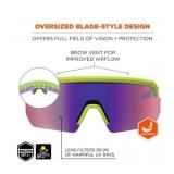NEW Ergodyne Skullerz AEGIR Anti-Scratch & Anti-Fog Safety Sunglasses - Purple Mirror Lens Lime Frame