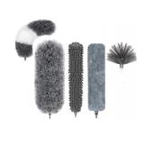 NEW DELUX Microfiber Feather Duster,7 PCS Reusable Bendable Washable Cobweb Duster with 100 inches Extra Long Extension Pole for Cleaning Ceiling Fan, High Ceiling, Blinds, Furniture & Cars