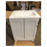 25 in. Single Sink Pearl Gray Bath Vanity with White Cultured Marble Top (Assembled)   Customer Returns See Pictures