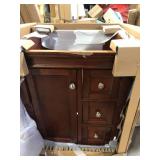 Home Decorators Collection Naples 24 in. W x 21.63 in. D x 34 in. H Bath Vanity Cabinet without Top in Tobacco  Damaged   Customer Returns See Pictures