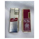 2 Vintage New in Original Cases Lucienne Slim Side Spin Advertising Lighters Pall Mall & Carlton
