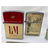 4 Vintage Continental Lighters (2) Zippo Style Chesterfield & L&M Filter (1) Enamel Hummingbird Top Light & Mini Slim Brass Zippo Style